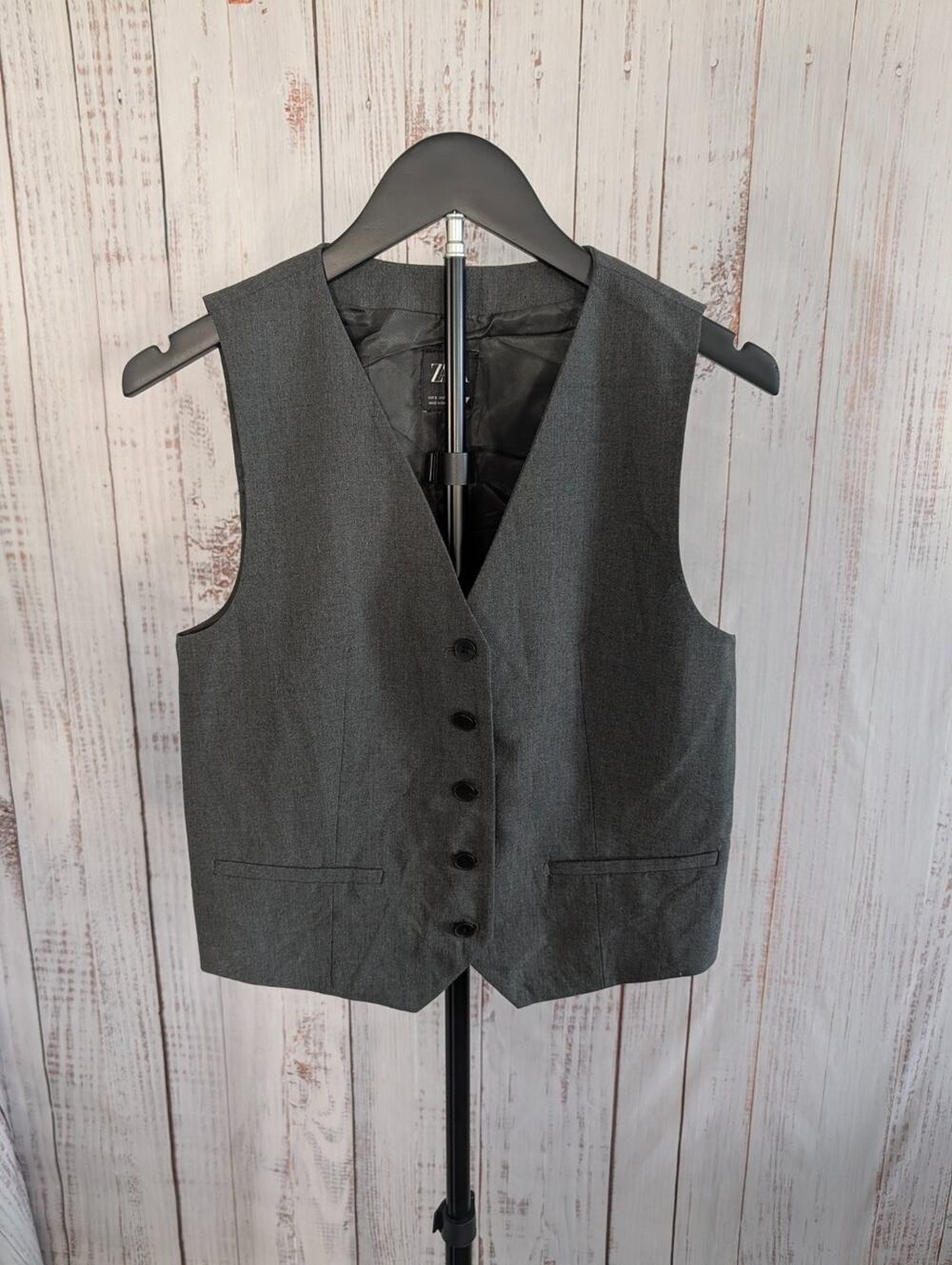 Zara Vest Womens Small Charcoal Gray Tailored Suiting Waistcoat Dark Academia S